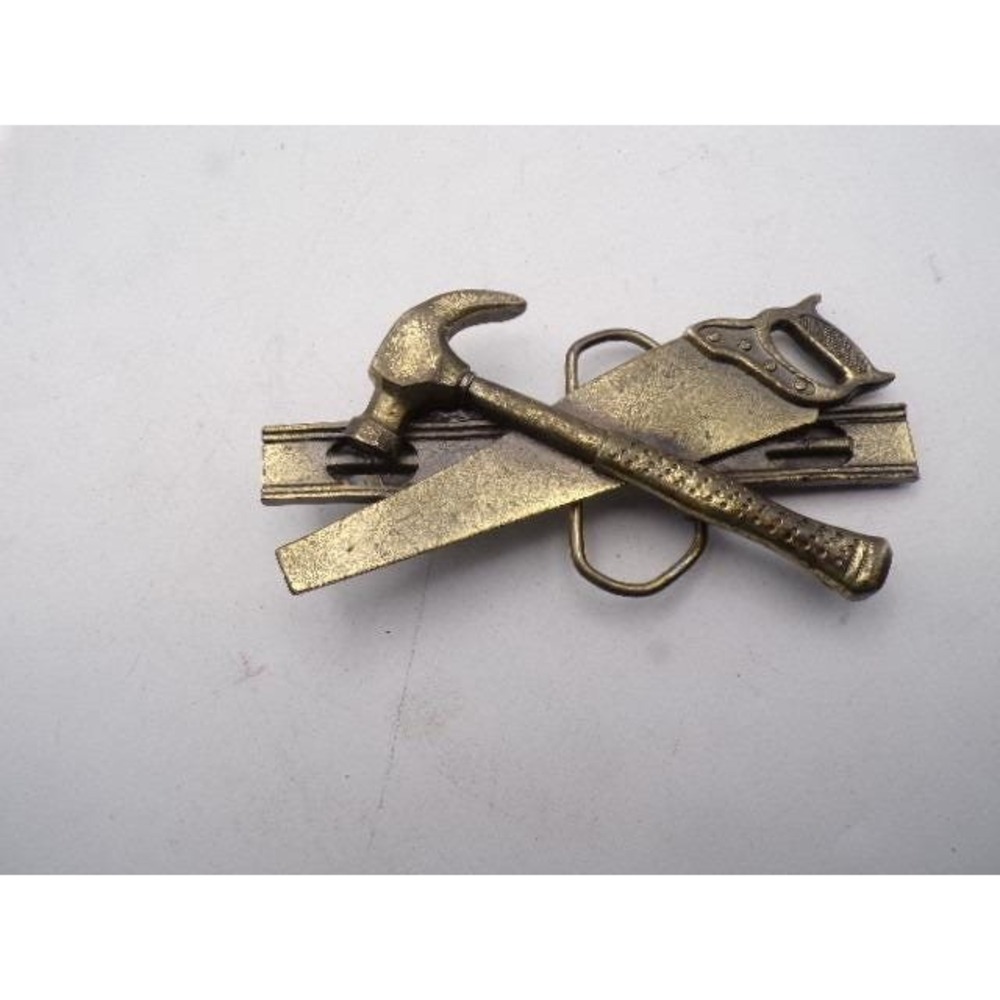Great American Buckle Co‎ 1981 Vintage Brass Hammer Saw Plane Belt Buckle Tool